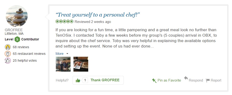 TripAdvisor Review for Ten O Six Catering / Personal Chef